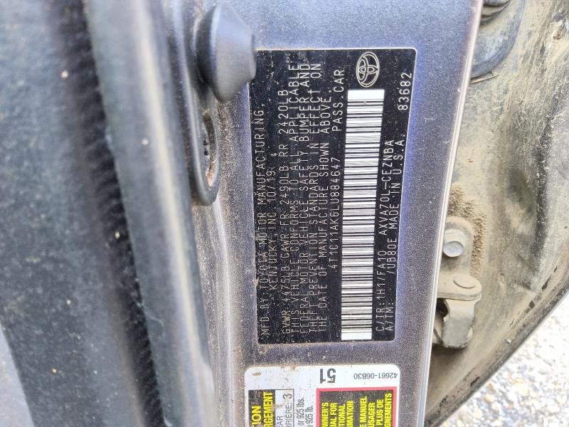 58064226 :رقم المزاد ، 4T1C11AK6LU884647 vin ، 2020 Toyota Camry مزاد بيع