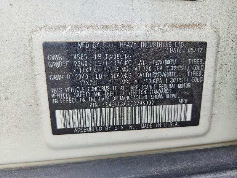 Продаж на аукціоні авто 2012 Subaru Outback, vin: 4S4BRBAC7C3296992, номер лоту: 58949326