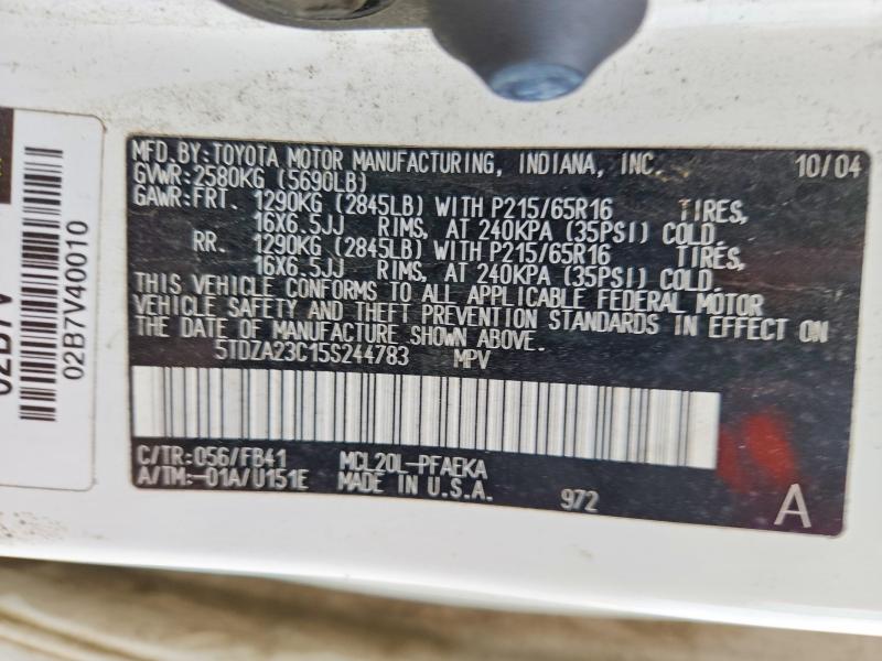 Aukcja sprzedaży 2005 Toyota Sienna, vin: 5TDZA23C15S244783, numer aukcji: 57010926