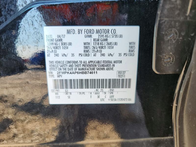 Продажа на аукционе авто 2017 Ford Edge, vin: 2FMPK4AP6HBB74611, номер лота: 58120716