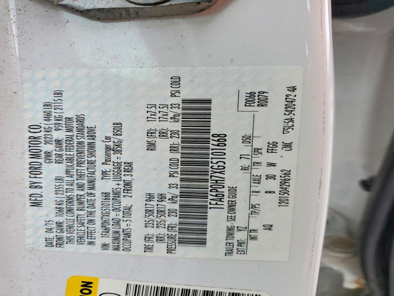 2016 Ford Fusion მანქანა იყიდება აუქციონზე, vin: 1FA6P0H7XG5101668, აუქციონის ნომერი: 57885386