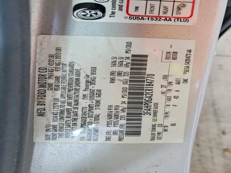 2012 Ford Fusion მანქანა იყიდება აუქციონზე, vin: 3FAHP0GA2CR184770, აუქციონის ნომერი: 57724106