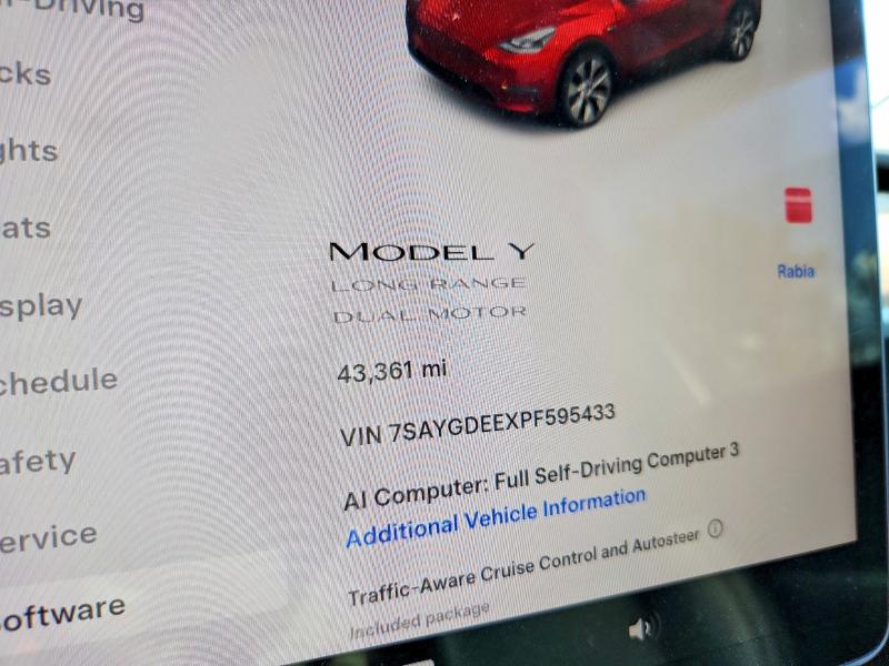 2023 Tesla Model Y მანქანა იყიდება აუქციონზე, vin: 7SAYGDEEXPF595433, აუქციონის ნომერი: 59065146