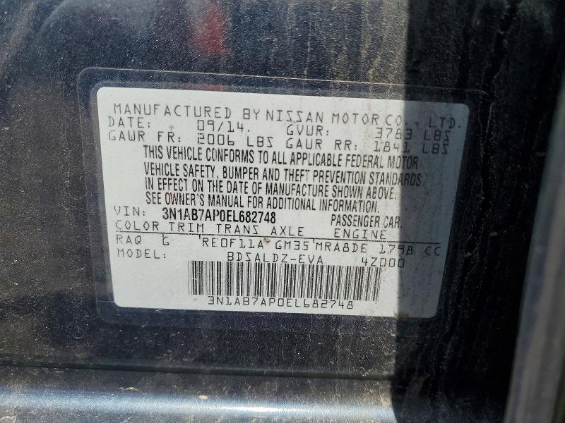 Aukcja sprzedaży 2014 Niss Sentra, vin: 3N1AB7AP0EL682748, numer aukcji: 54548996