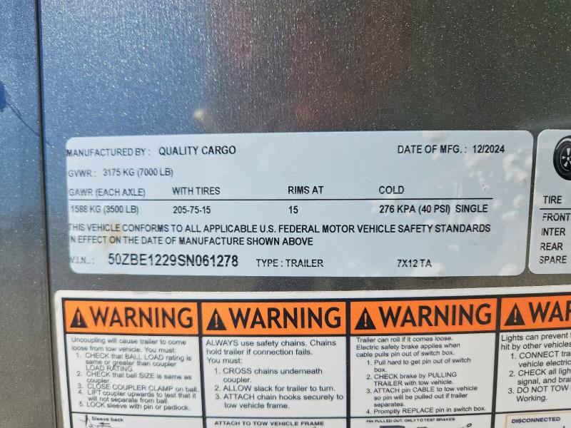 Продажа на аукционе авто 2025 Quality Cargo Unknown, vin: 50ZBE1229SN061278, номер лота: 56070036