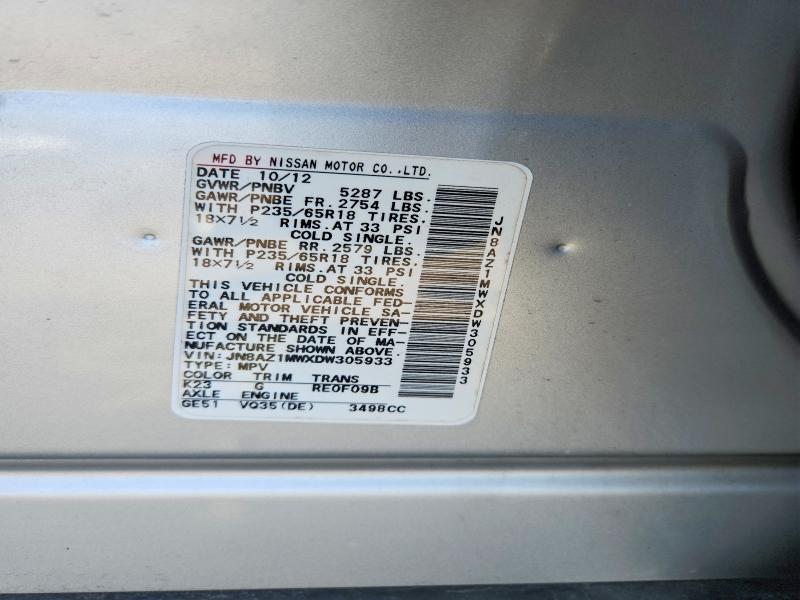 Aukcja sprzedaży 2013 Nissan Murano, vin: JN8AZ1MWXDW305933, numer aukcji: 57050056