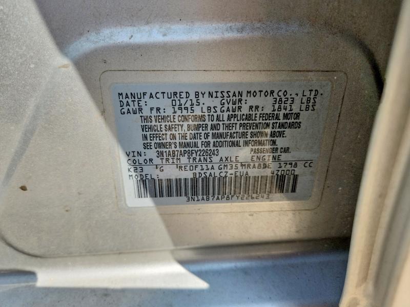 Продажа на аукционе авто 2015 Nissan Sentra, vin: 3N1AB7AP8FY226243, номер лота: 58021946