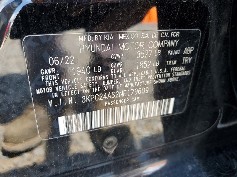 Aukcja sprzedaży 2022 Hyundai Accent, vin: 3KPC24A62NE179609, numer aukcji: 58821526