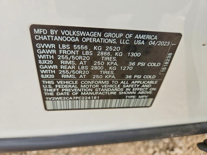 2023 Volkswagen Atlas Cross Sport მანქანა იყიდება აუქციონზე, vin: 1V2WE2CA7PC224191, აუქციონის ნომერი: 58395086