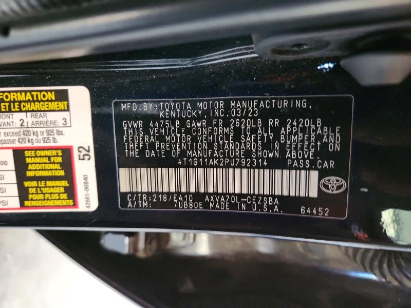 Продаж на аукціоні авто 2023 Toyota Camry, vin: 4T1G11AK2PU792314, номер лоту: 57874466