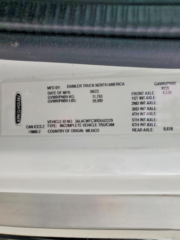 Продажа на аукционе авто 2024 Freightliner M2, vin: 3ALACWFC3RDUU2229, номер лота: 57750566