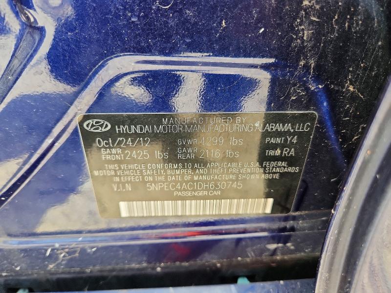 2013 Hyundai Sonata მანქანა იყიდება აუქციონზე, vin: 5NPEC4AC1DH630745, აუქციონის ნომერი: 57454776