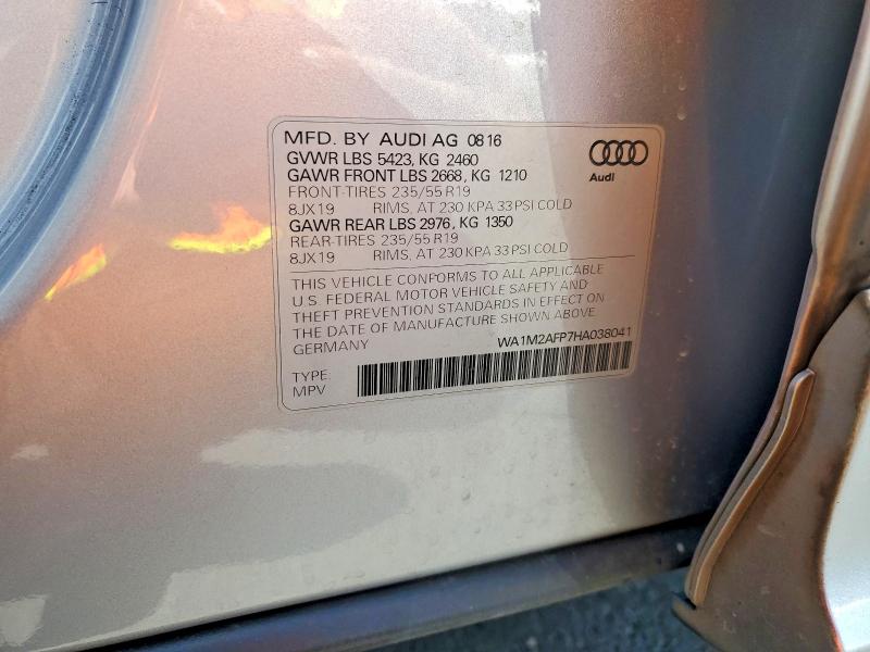 2017 Audi Q5 მანქანა იყიდება აუქციონზე, vin: WA1M2AFP7HA038041, აუქციონის ნომერი: 57786596