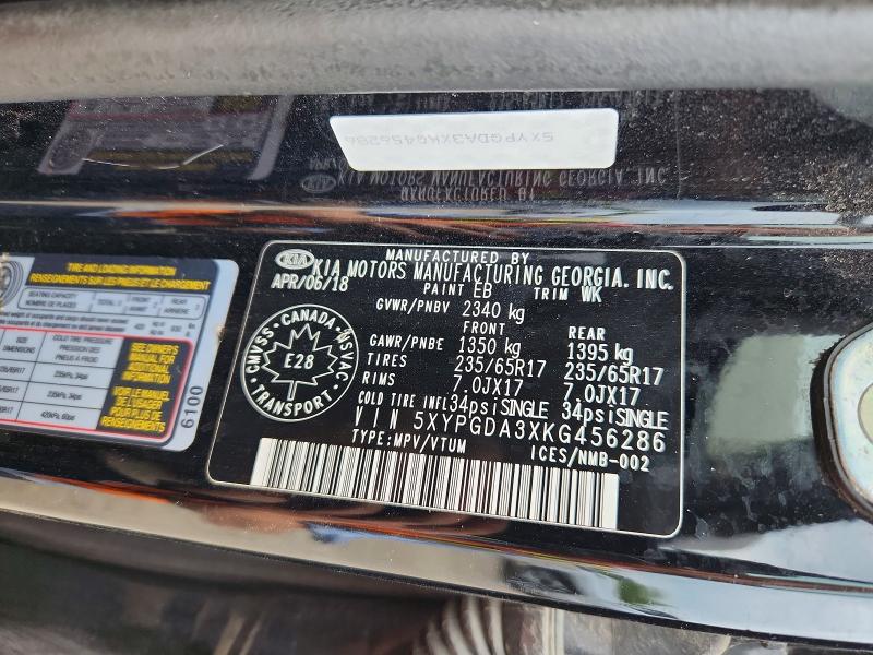 54447296 :رقم المزاد ، 5XYPGDA3XKG456286 vin ، 2019 Kia Sorento مزاد بيع