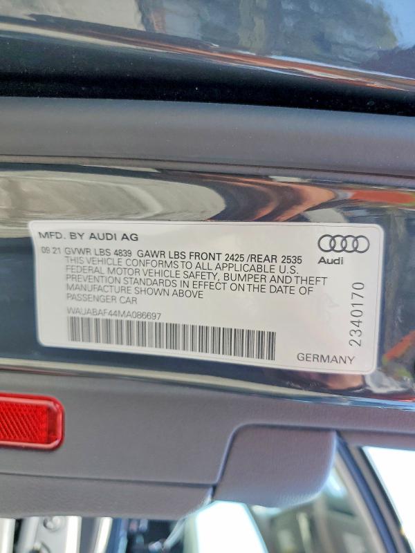 Продаж на аукціоні авто 2021 Audi A4, vin: WAUABAF44MA086697, номер лоту: 58380266
