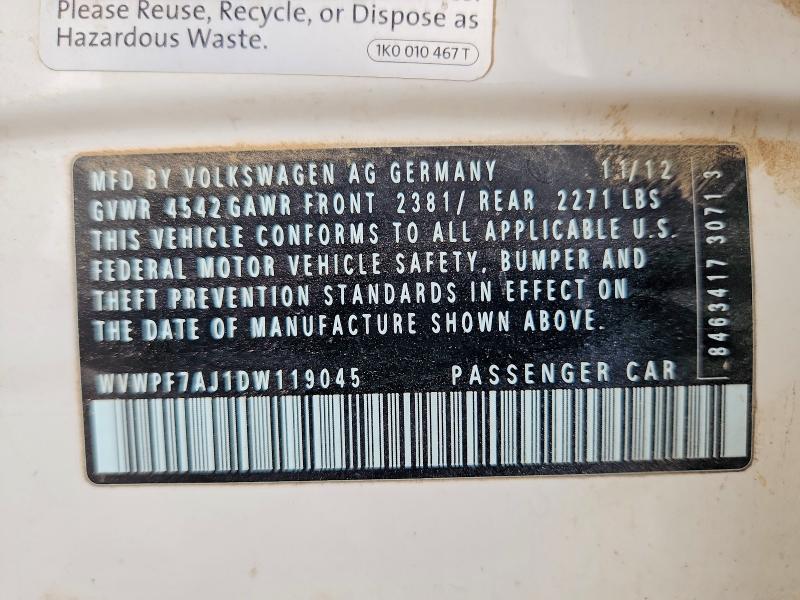 57546736 :رقم المزاد ، WVWPF7AJ1DW119045 vin ، 2013 Volkswagen Golf R مزاد بيع