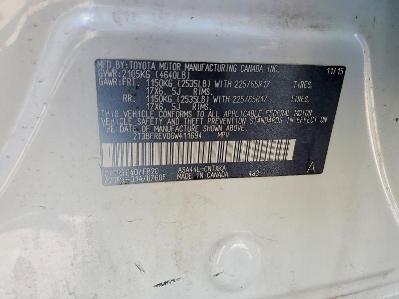 55874236 :رقم المزاد ، 2T3BFREV0GW411694 vin ، 2016 Toyota Rav4 مزاد بيع