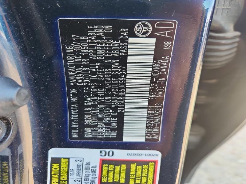 2018 Toyota Corolla მანქანა იყიდება აუქციონზე, vin: 2T1BURHE5JC994377, აუქციონის ნომერი: 56344056