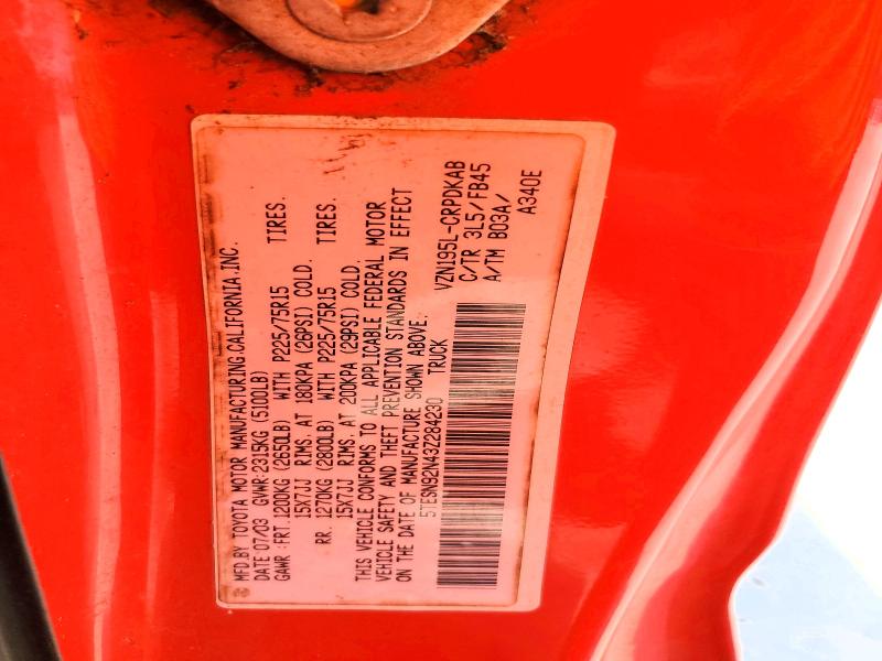 2003 Toyota Tacoma მანქანა იყიდება აუქციონზე, vin: 5TESN92N43Z284230, აუქციონის ნომერი: 55715556