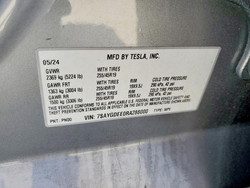 Aukcja sprzedaży 2024 Tesla Model Y, vin: 7SAYGDEE0RA288000, numer aukcji: 56523096