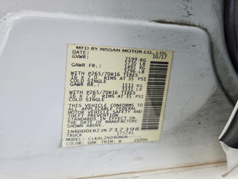 55400286 :رقم المزاد ، 1N6DD0ER2JN717398 vin ، 2018 Nissan Frontier مزاد بيع
