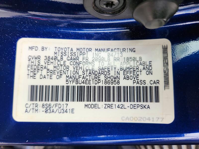 Продажа на аукционе авто 2013 Toyota Corolla, vin: 5YFBU4EE1DP186958, номер лота: 58883336