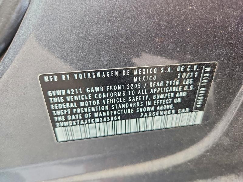 Продаж на аукціоні авто 2012 Volkswagen Jetta, vin: 3VWDX7AJ1CM343864, номер лоту: 57014886