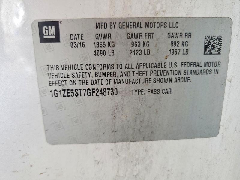 58575866 :رقم المزاد ، 1G1ZE5ST7GF248730 vin ، 2016 Chevrolet Malibu مزاد بيع