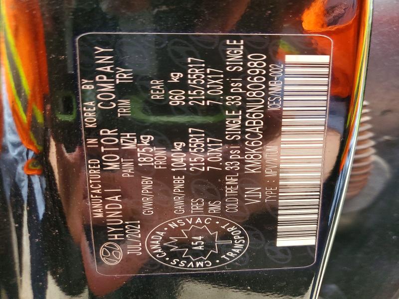 56716266 :رقم المزاد ، KM8K6CAB6NU806980 vin ، 2022 Hyundai Kona مزاد بيع
