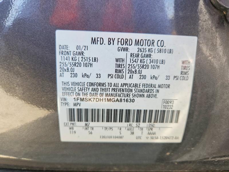 55771276 :رقم المزاد ، 1FMSK7DH1MGA81630 vin ، 2021 Ford Explorer مزاد بيع