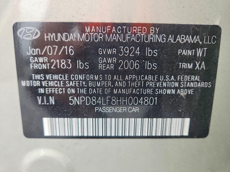 2017 Hyundai Elantra მანქანა იყიდება აუქციონზე, vin: 5NPD84LF8HH004801, აუქციონის ნომერი: 58128656
