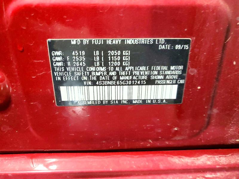 Aukcja sprzedaży 2016 Subaru Legacy, vin: 4S3BNBE65G3012415, numer aukcji: 58125616