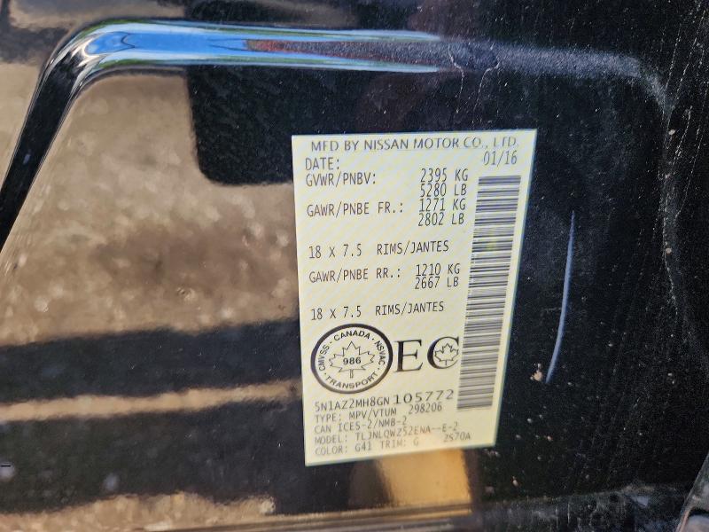 Продажа на аукционе авто 2016 Nissan Murano, vin: 5N1AZ2MH8GN105772, номер лота: 57536116
