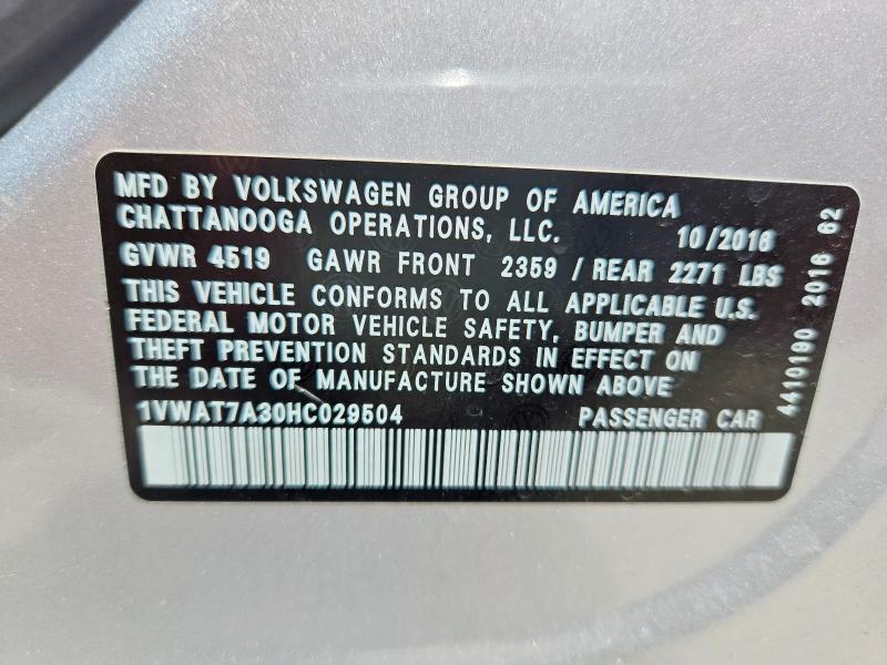 58522576 :رقم المزاد ، 1VWAT7A30HC029504 vin ، 2017 Volkswagen Passat مزاد بيع