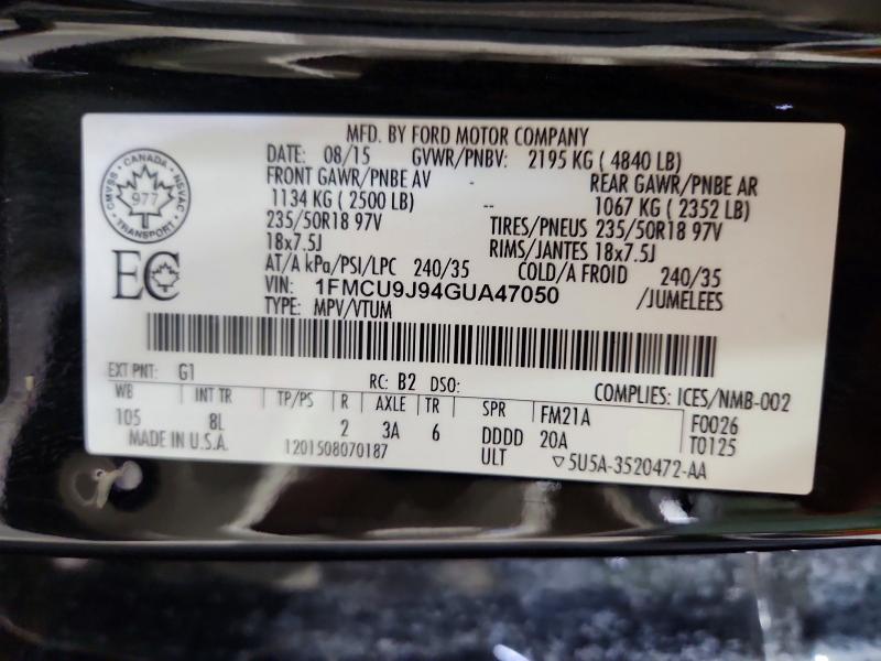 Продаж на аукціоні авто 2016 Ford Escape, vin: 1FMCU9J94GUA47050, номер лоту: 55592156