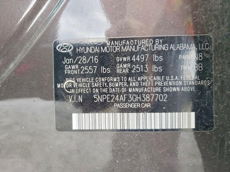 57492816 :رقم المزاد ، 5NPE24AF3GH387702 vin ، 2016 Hyundai Sonata مزاد بيع
