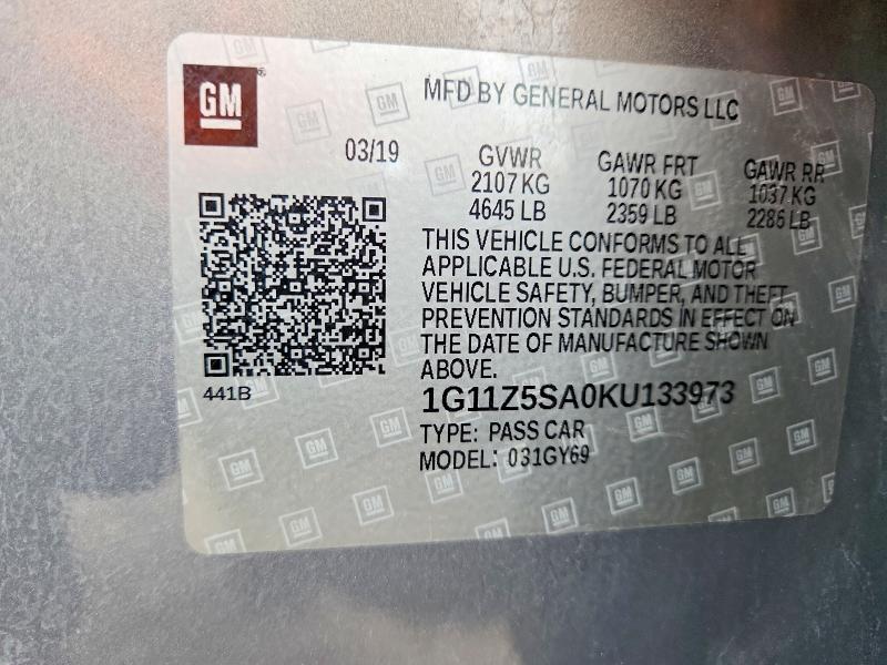 Продажа на аукционе авто 2019 Chevrolet Impala, vin: 1G11Z5SA0KU133973, номер лота: 59112896