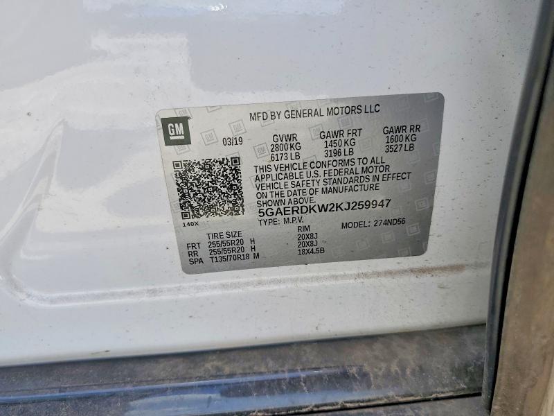 2019 Buick Enclave მანქანა იყიდება აუქციონზე, vin: 5GAERDKW2KJ259947, აუქციონის ნომერი: 57240696
