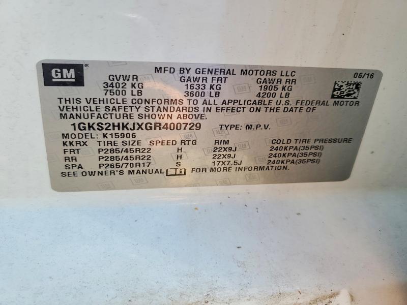 2016 Gmc Yukon Xl მანქანა იყიდება აუქციონზე, vin: 1GKS2HKJXGR400729, აუქციონის ნომერი: 58464756