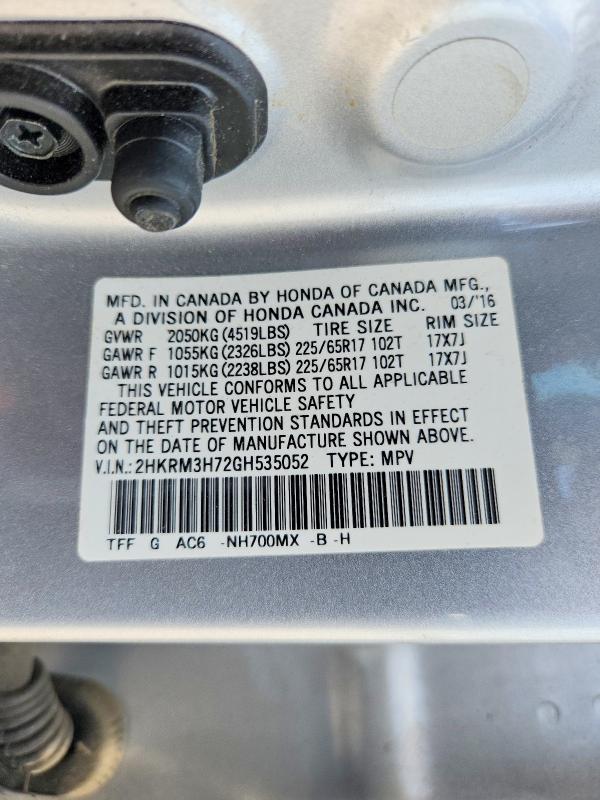 Продаж на аукціоні авто 2016 Honda Cr-v, vin: 2HKRM3H72GH535052, номер лоту: 56591886