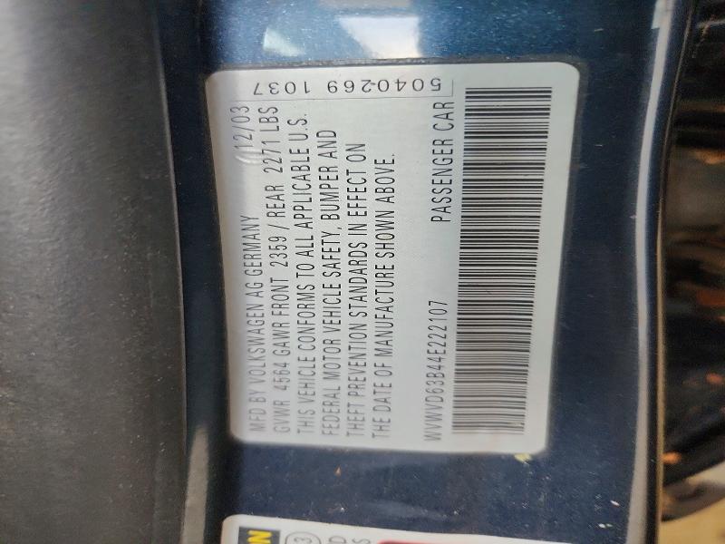 Aukcja sprzedaży 2004 Volkswagen Passat, vin: WVWVD63B44E222107, numer aukcji: 58748506