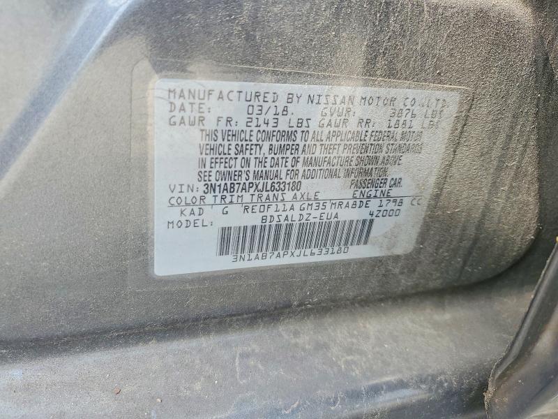 2018 Nissan Sentra მანქანა იყიდება აუქციონზე, vin: 3N1AB7APXJL633180, აუქციონის ნომერი: 56796886