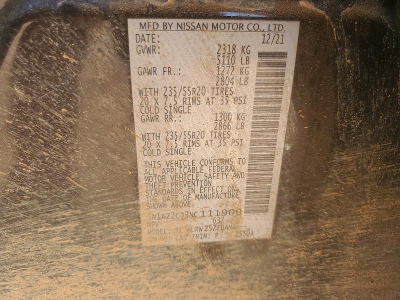 57122646 :رقم المزاد ، 5N1AZ2CJ3NC111900 vin ، 2022 Nissan Murano مزاد بيع