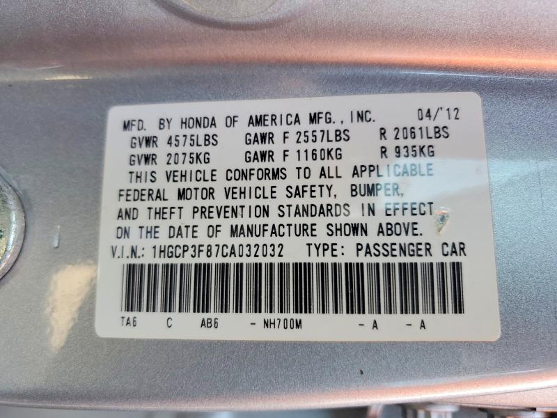 Aukcja sprzedaży 2012 Honda Accord, vin: 1HGCP3F87CA032032, numer aukcji: 56876146