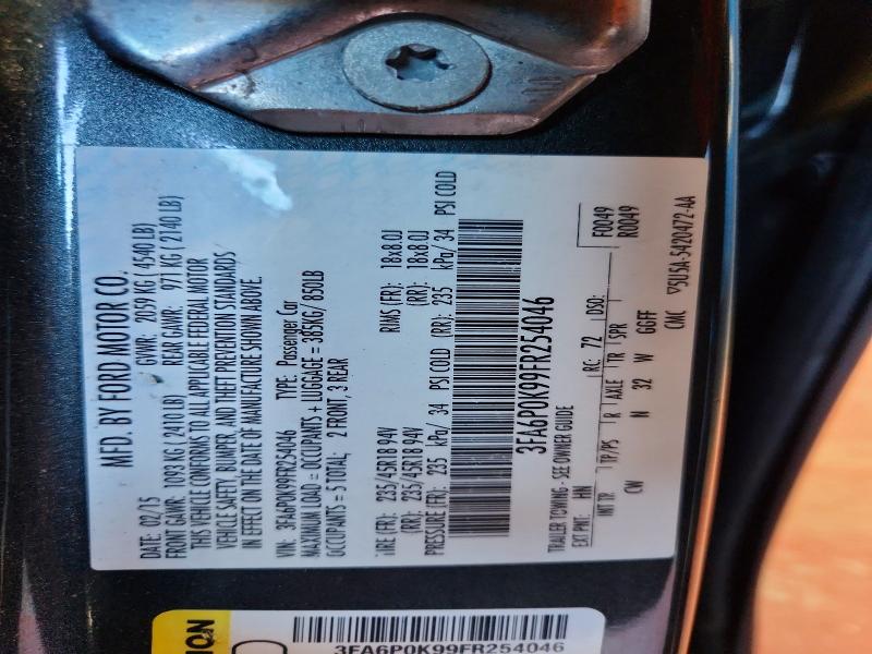 2015 Ford Fusion მანქანა იყიდება აუქციონზე, vin: 3FA6P0K99FR254046, აუქციონის ნომერი: 55838206