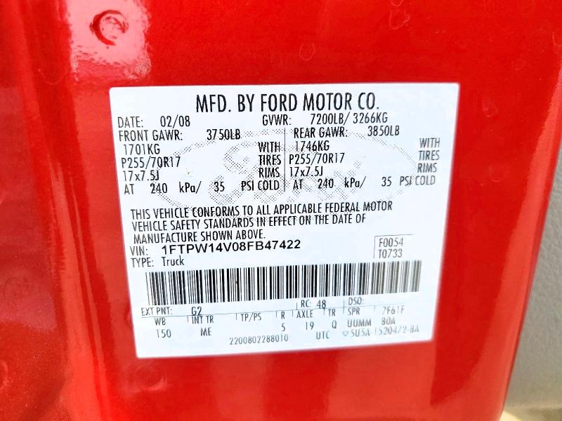 Продажа на аукционе авто 2008 Ford F150, vin: 1FTPW14V08FB47422, номер лота: 57496276