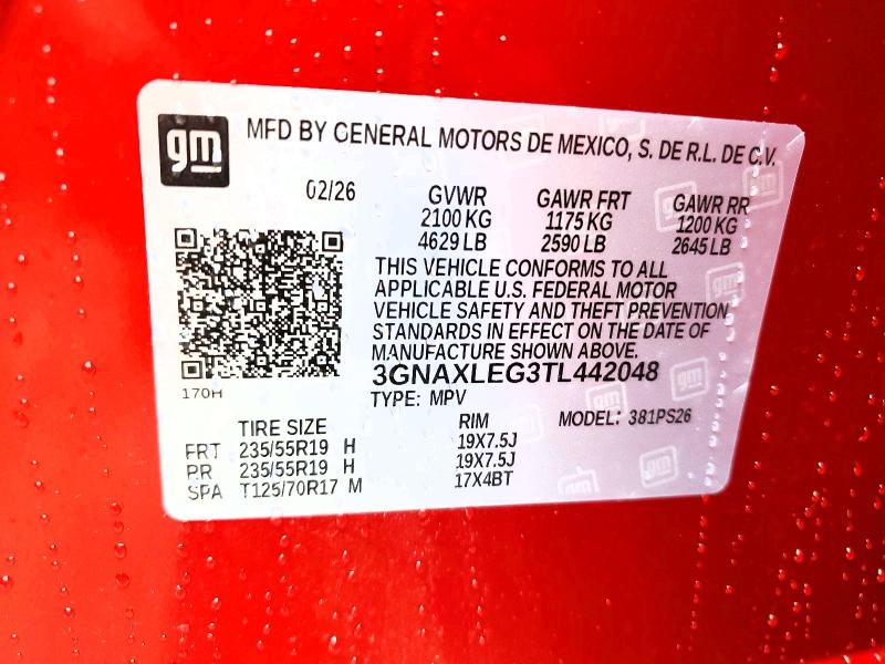 2026 Chevrolet Equinox მანქანა იყიდება აუქციონზე, vin: 3GNAXLEG3TL442048, აუქციონის ნომერი: 55767416