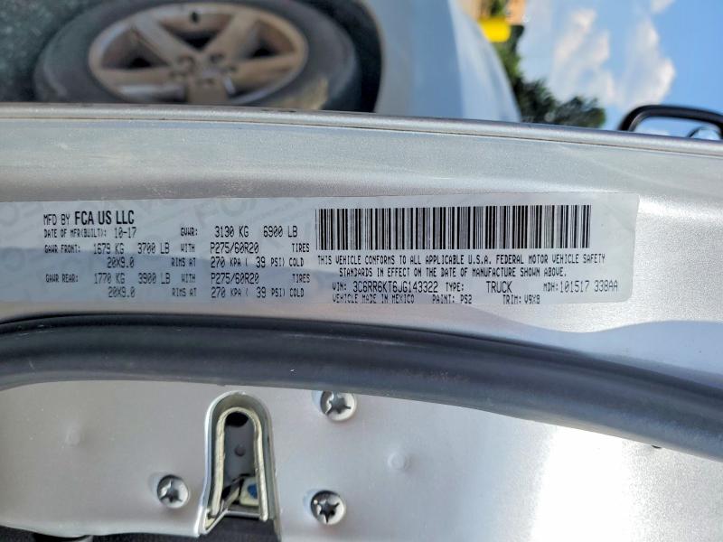 57327686 :رقم المزاد ، 3C6RR6KT6JG143322 vin ، 2018 Ram 1500 مزاد بيع