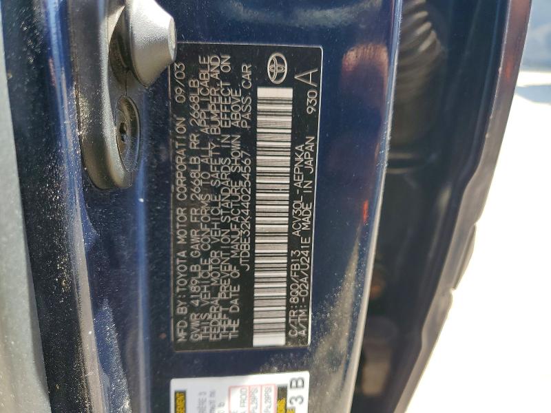 Aukcja sprzedaży 2004 Toyota Camry, vin: JTDBE32K440254567, numer aukcji: 55445036