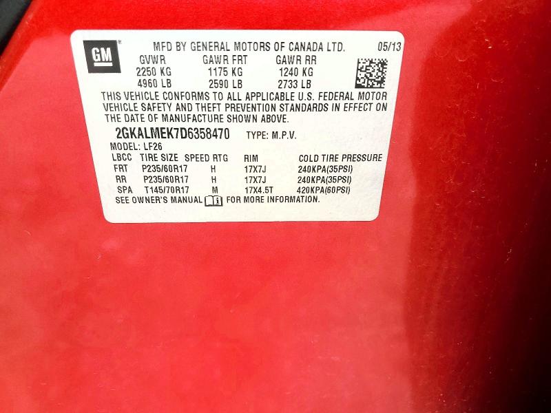 2013 Gmc Terrain მანქანა იყიდება აუქციონზე, vin: 2GKALMEK7D6358470, აუქციონის ნომერი: 58706956